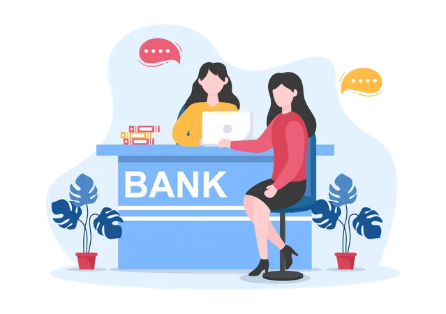 Woman taking house loan from bank Illustration
