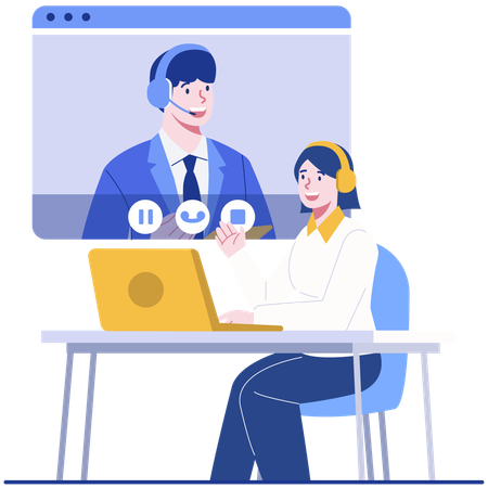 Woman taking interview on video call setup  Illustration