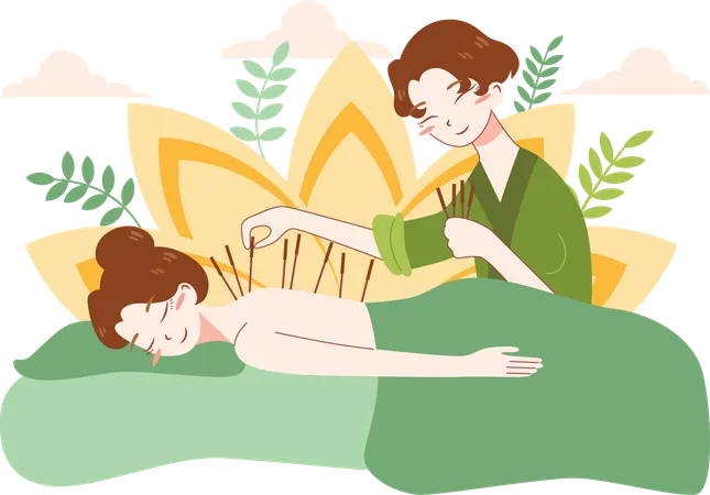 Woman taking massage in herbal spa  일러스트레이션