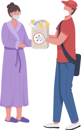 Woman taking medication from courier  Illustration