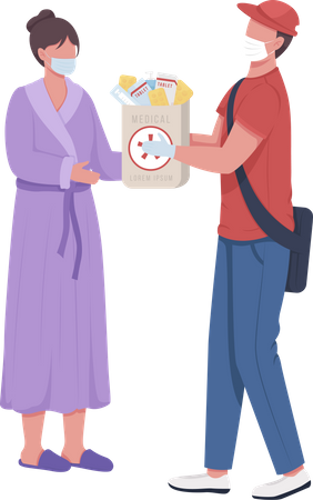 Woman taking medication from courier  Illustration