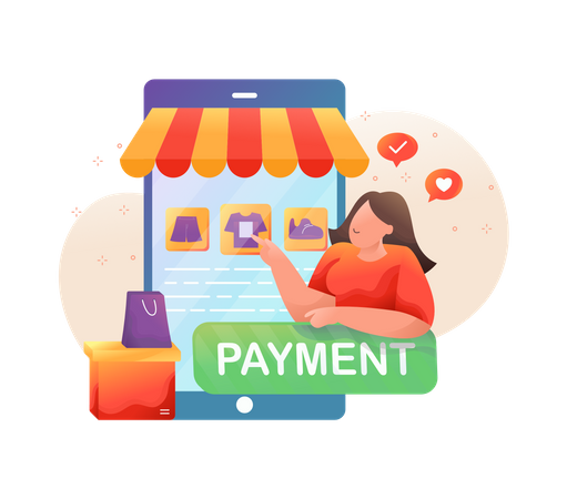 Woman taking online payment option for shopping Illustration