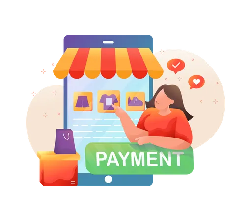 Woman taking online payment option for shopping Illustration