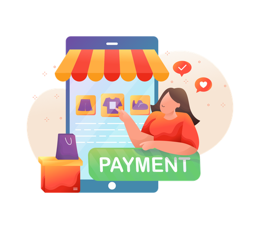 Woman taking online payment option for shopping  Illustration