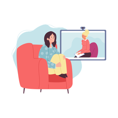Woman taking Online psychologist consultation  Illustration
