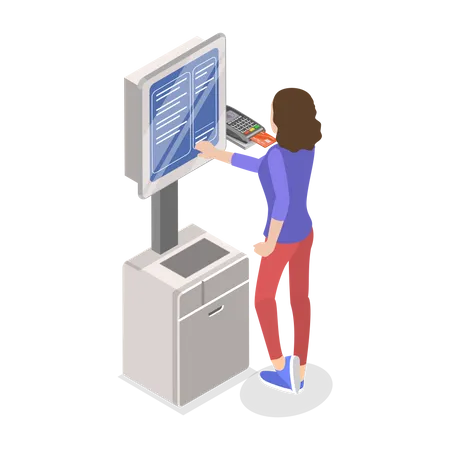 Woman taking out ticket from ticket machine  Illustration
