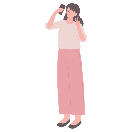 Woman Taking Phone Selfie  Illustration