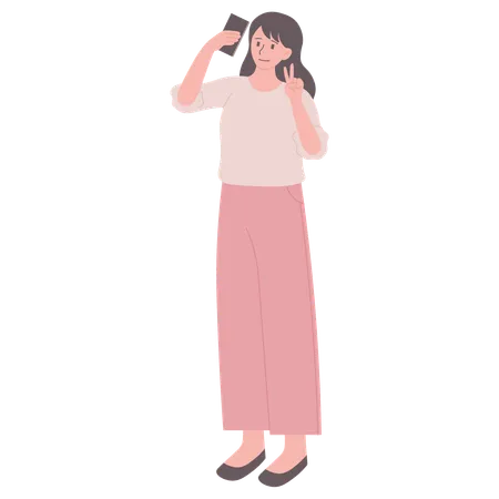 Woman Taking Phone Selfie  Illustration