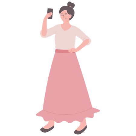Woman Taking Phone Selfie  일러스트레이션