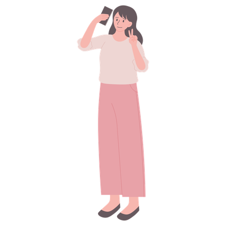 Woman Taking Phone Selfie  일러스트레이션