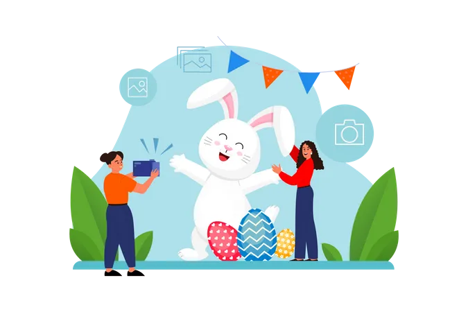 Woman taking photo with bunny  Illustration