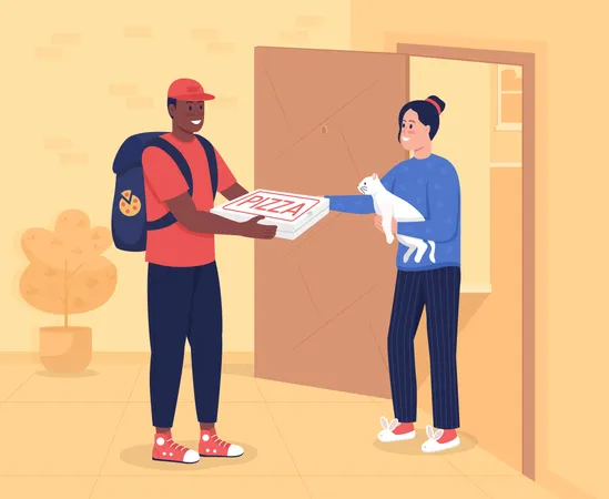 Woman taking pizza delivery  Illustration