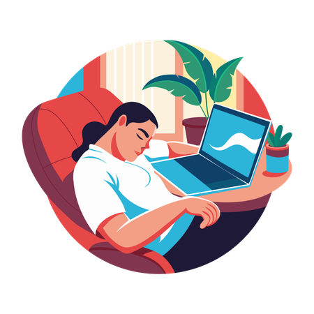 Woman taking power nap while working  Illustration