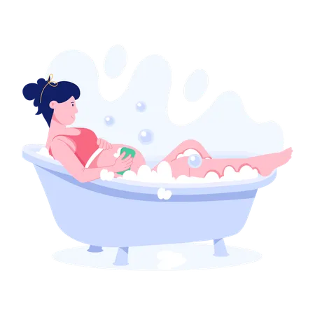 Woman taking Pregnancy Bath  Illustration