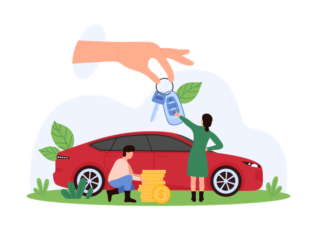 Woman taking rental car  Illustration