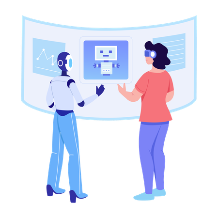 WoMan taking robot assistant  Illustration