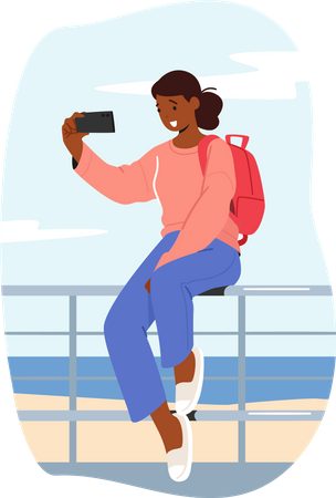 Woman Taking Selfie  Illustration