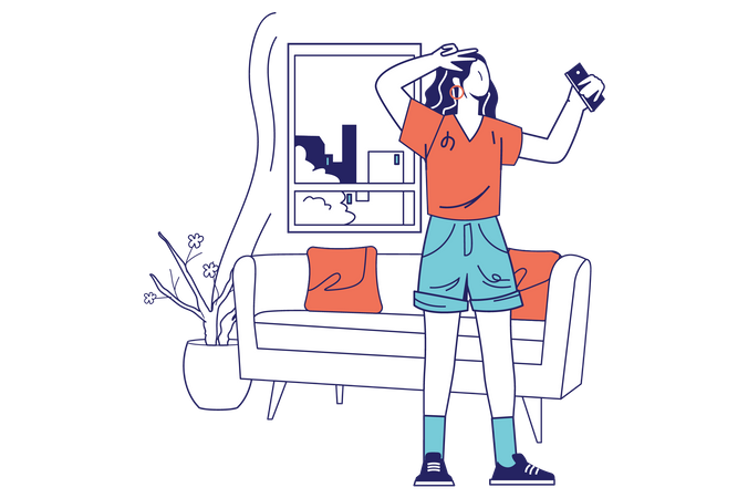 Woman taking selfie at home  Illustration