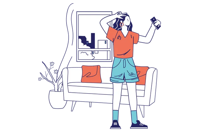 Woman taking selfie at home  Illustration