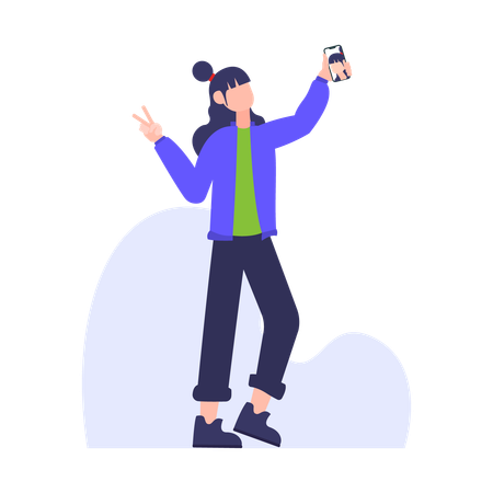 Woman taking selfie on mobile  Illustration