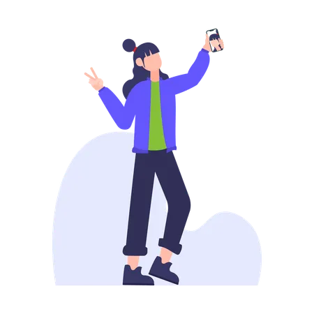 Woman taking selfie on mobile  Illustration