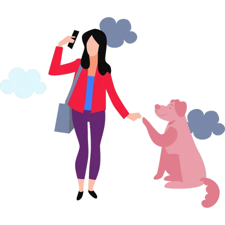 The Girl Is Taking Selfie With A Dog Illustration