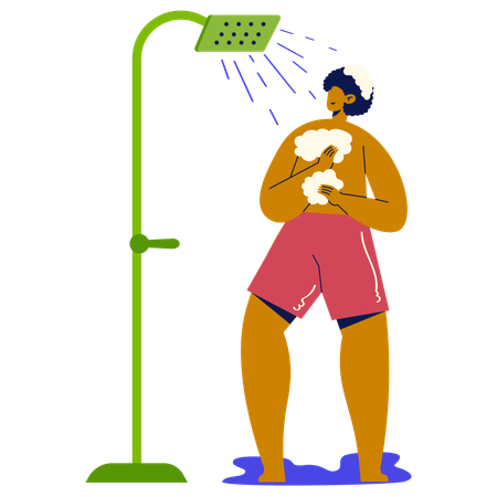 Woman taking shower  イラスト