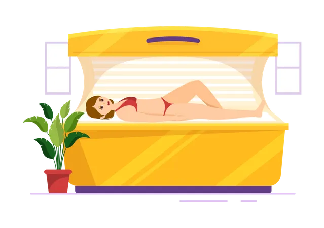 Woman taking sun tanning at salon  Illustration