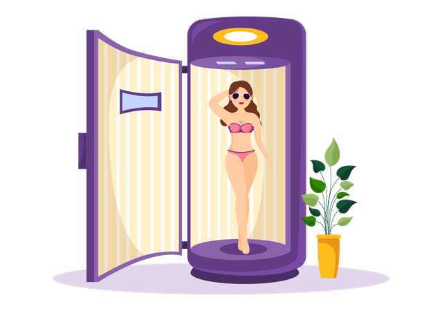 Woman taking Sun Tanning Procedure  Illustration