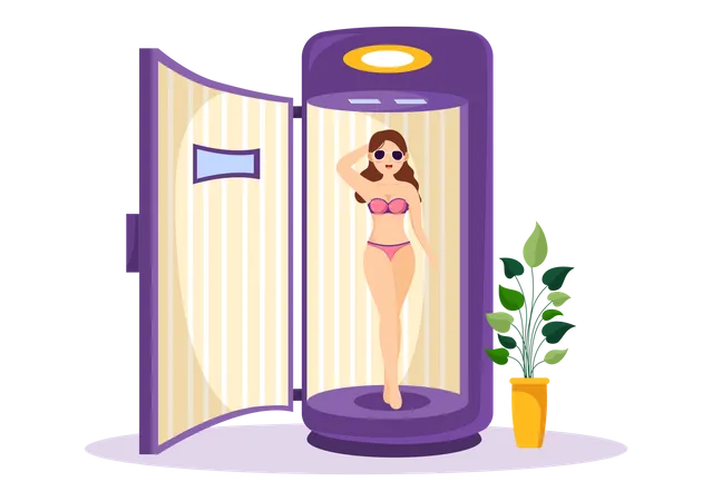 Woman taking Sun Tanning Procedure  Illustration