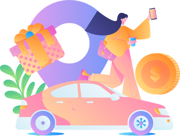Woman taking taxi  Illustration