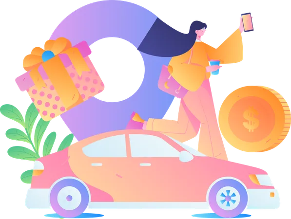 Woman taking taxi  Illustration