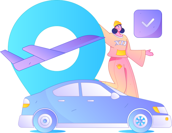 Woman taking taxi at airpot  Illustration