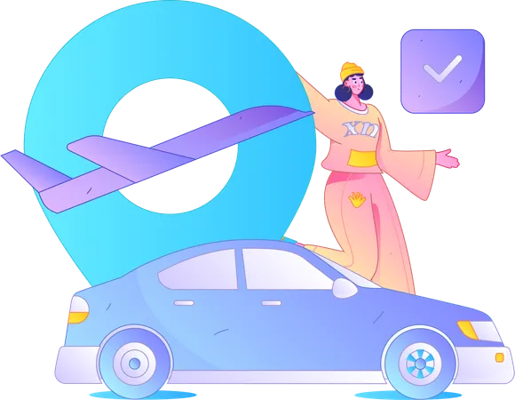 Woman taking taxi at airpot  Illustration