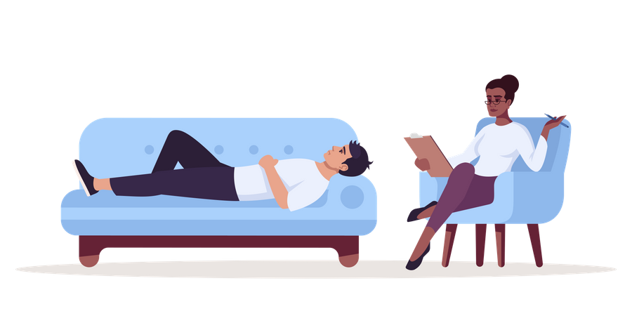Woman taking therapy session with sleeping man Illustration