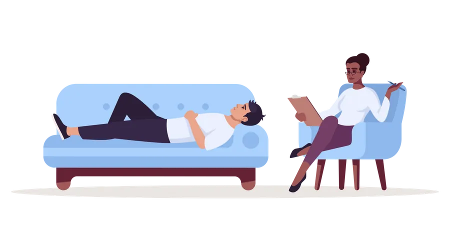 Woman taking therapy session with sleeping man  イラスト