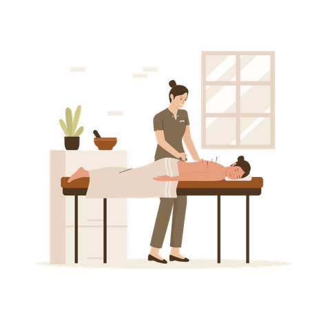 Woman taking Traditional acupuncture treatment Illustration