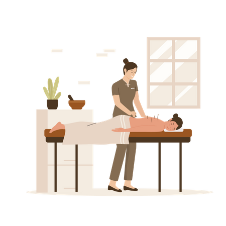 Woman taking Traditional acupuncture treatment  Illustration