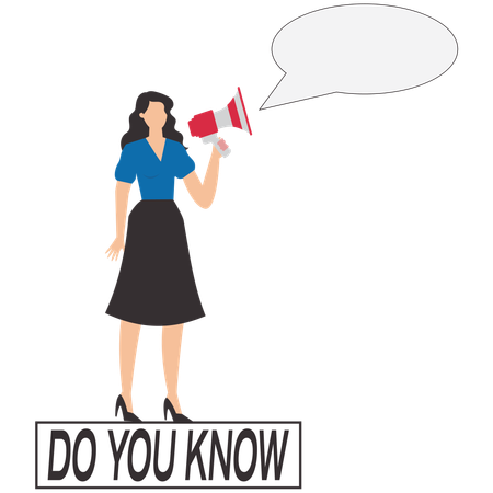 Woman talk on megaphone on did you know speech bubble  Illustration