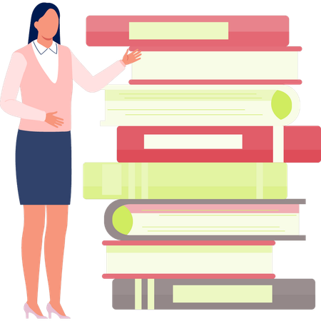 Woman talking about bundle of books  Illustration