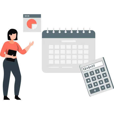 Woman talking about business calendar  Illustration