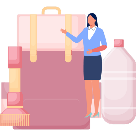 Woman Talking About Camping Bag  Illustration