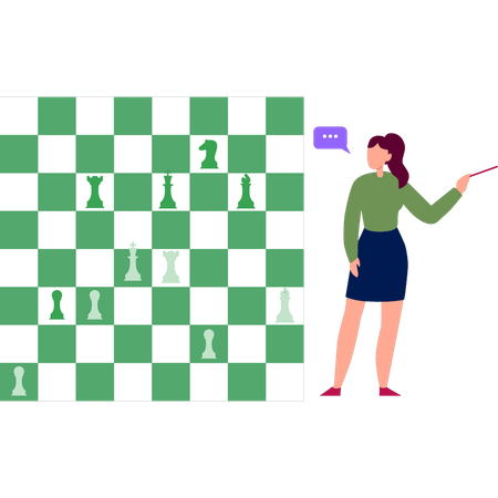 Woman talking about chess game  Illustration