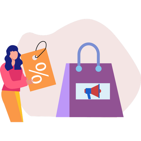 Woman talking about discount on shopping  Illustration