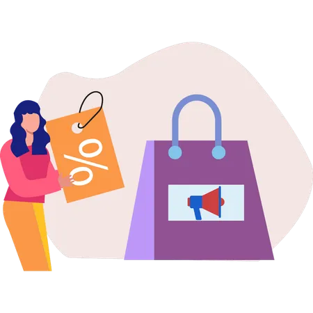 Woman talking about discount on shopping  Illustration