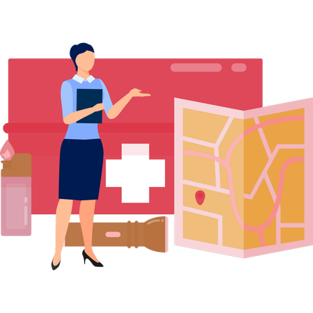 Woman Talking About First Aid Box  イラスト