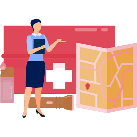 Woman Talking About First Aid Box  イラスト