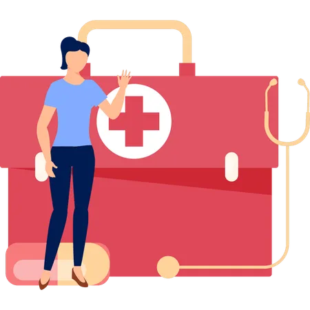 Woman Talking About First Aid Kit  Illustration
