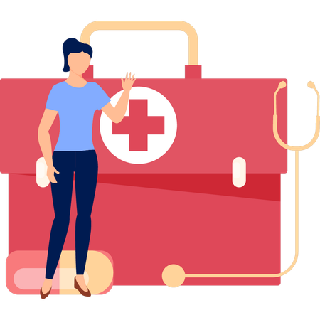 Woman Talking About First Aid Kit  Illustration