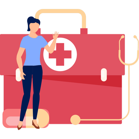 Woman Talking About First Aid Kit  Illustration